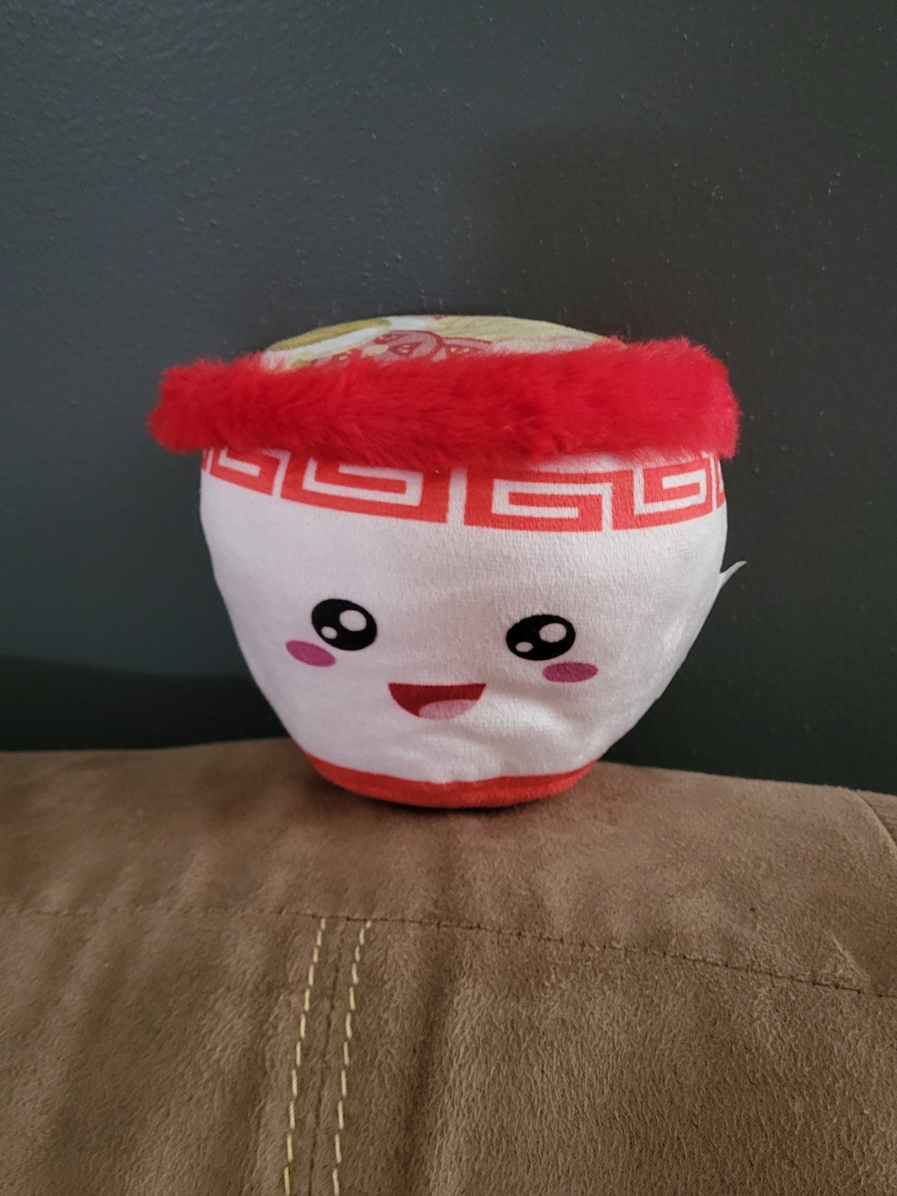 Plush Kawaii Noodle Bowl Decorative Accent - Red and White